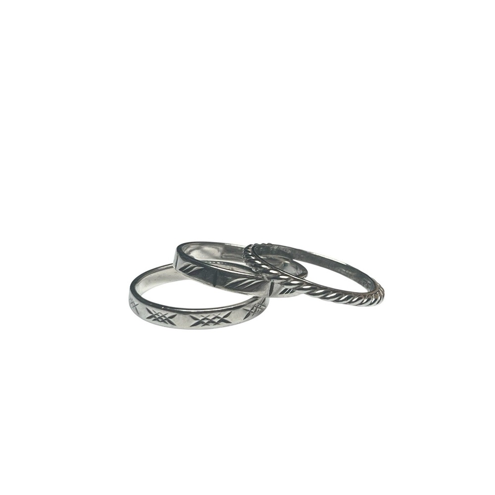 Sterling Silver Patterned Ring Stack, 3 Rings, 4g… - image 3